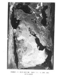 B/W image of Saudi Arabia taken from the Nimbus satellite sensors.