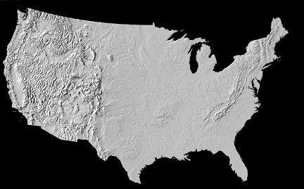 B/W DEM relief map of the conterminous U.S.