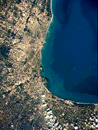 Color photograph of Chicago, taken from Skylab.