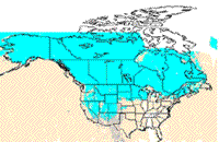 National Weather Service map of snow cover for the U.S., March 9-12 1997.