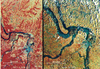Color Landsat-1 subscene of a flood along the Mississippi River basin, March 1973.