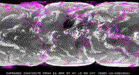 Near real-time cloud distribution coverage of most of the Earth's surface created by combining GOES, Meteosat, and GMS data, April 28 1997.