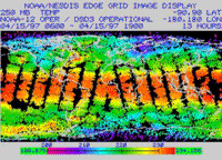 Colored TIROS TOVS global map at 250 millibars, April 15 1997.