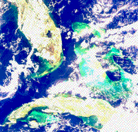 Colorized SeaWiFS image showing phytoplankton concentrations and ocean color off of southern Florida, September 25 1997.