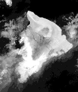 B/W NOAA AVHHR thermal IR image of the big Island of Hawaii.