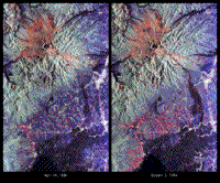 Two SIR-C radar color composite images of Mt. Pinatubo - May and September 1995.