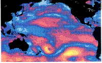 Colorized Seasat Radar Scatterometer near-global image of prevailing wind patterns.