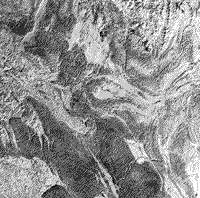 B/W Landsat image of the same group of rock towers in the Guangxi Province of Southern China.