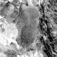 B/W Landsat image of the Dasht-E-Lut, or stony desert, in southeast Iran.