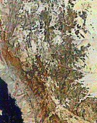 Color Landsat mosaic image of the crystalline shield in the Arabian tectonic plate.