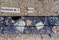 Color photograph example of fragmnetal rock from the Manson structure central peak.