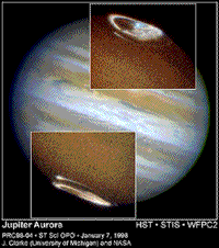 Aurora effects at the poles of Jupiter as seen through the UV camera on the Galileo Orbiter.