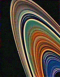 Color-enhanced detail image of the rings of Saturn.