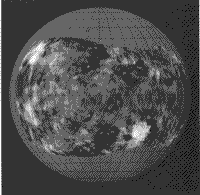 B/W radar image of Venus created from Earth-based radar at JPL's Goldstone Tracking Station in the Mojave Desert.