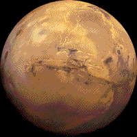 Natural color Viking mosaic full-face image of a Martian hemisphere. 