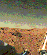 Color Viking 1 photograph of the landing site on Mars, July 1976.