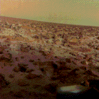Color Viking 2 photograph of the landing site on Mars, September 1976.