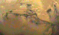 Natural color Viking mosaic centered on the Valles Marineris on Mars.