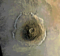Natural color image of Olympus Mons in the Tharsis region on Mars.