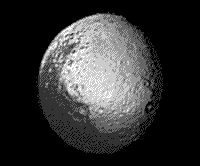 B/W Voyager image of Iapetus, one of the smaller satellites of Saturn.
