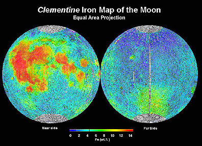 Clementine Iron Map of both sides of the Moon, February to April 1994.