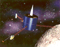 Artists drawing of the Lunar Prospector spacecraft.