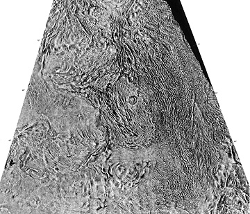 B/W Venera 15/16 radar image in the general Ishtar Terra region of northern Venus.