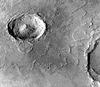 B/W image of the crater Yuty on Mars.