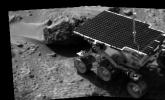 B/W photograph of the Sojourner Rover, released on to the surface of Mars from the Pathfinder spacecraft, July 1997.