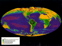 AVHHR Vegetation Index for the entire globe, taken from NOAA 7 and 9 metsats.