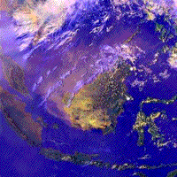 NOAA-14 image of forest fires in Borneo and Sumatra.