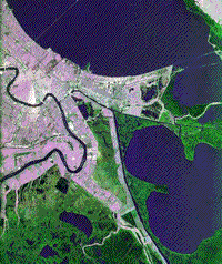 Multi-band SIR-C radar image of New Orleans, October 2 1994.
