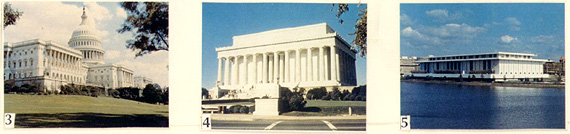 Color photographs showing several monuments along the Mall, Washington, DC.