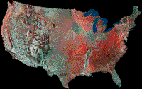 False color Nimbus AVHHR mosaic image of the United States.