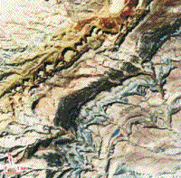 Color Landsat mosaic subscene image of strata along the Casper Arch in central Wymoing.