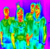 Colorized thermogram of a group of kids.