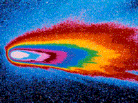 False color image showing the variations in coma and tail reflectivity of Halley's Comet.