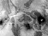 B/W Magellan image of the Lakshmi Planum on Venus.