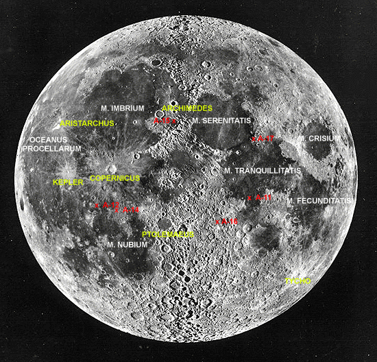 B/W photograph of the full Moon taken from the Lick Observatory in California.